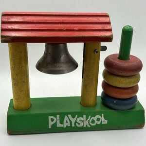 Playskool Stackable  Rings Bell Wooden Vintage Toy Collectible Painted